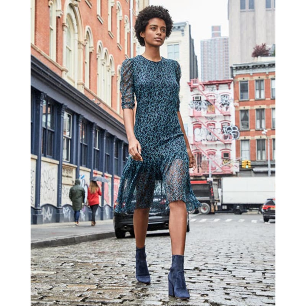 See By Chloé Floral Mesh Lace Midi Dress Blue 40